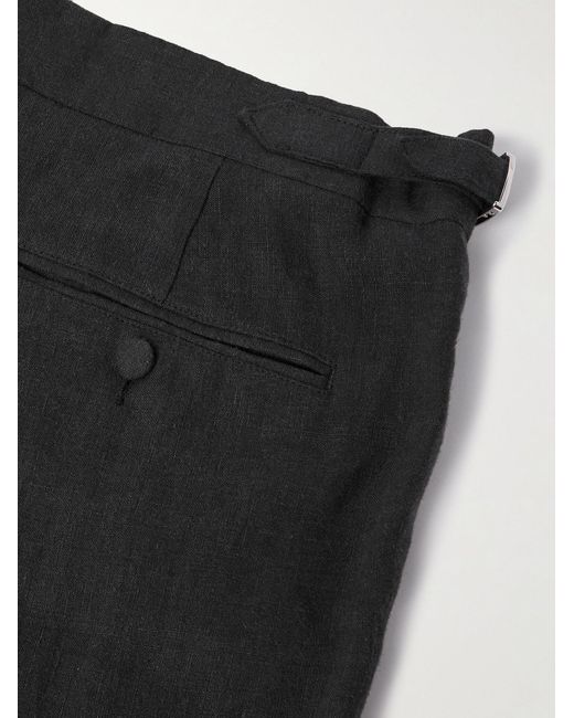Mr P. Black Steve Straight-Leg Pleated Linen Tuxedo Trousers for men