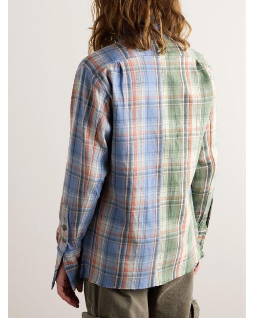 Greg Lauren Blue Gl1 Denim-trimmed Checked Cotton-flannel Shirt for men