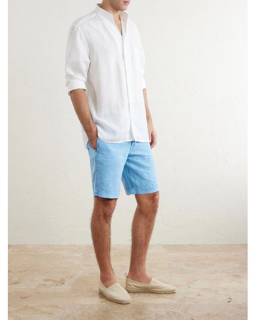 Vilebrequin Blue Straight-Leg Garment-Dyed Linen Shorts for men