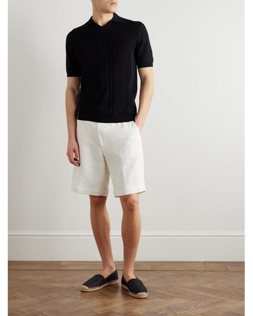 Brunello Cucinelli White Straight-leg Herringbone Cotton And Linen-blend Bermuda Shorts for men