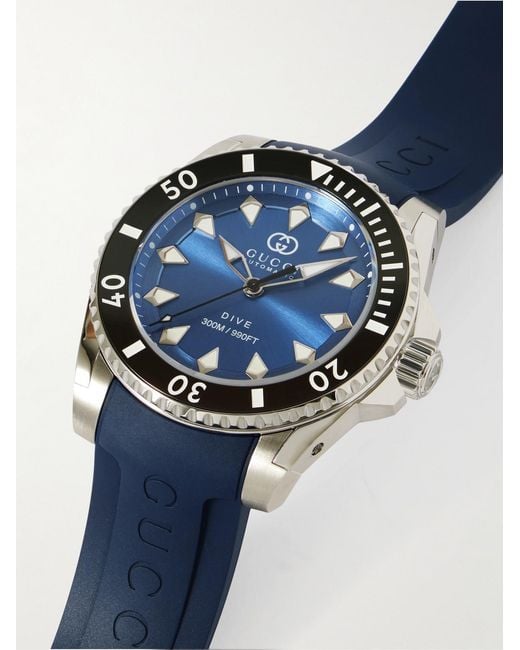 Gucci Blue Dive 40Mm Automatic Stainless Steel And Rubber Watch for men