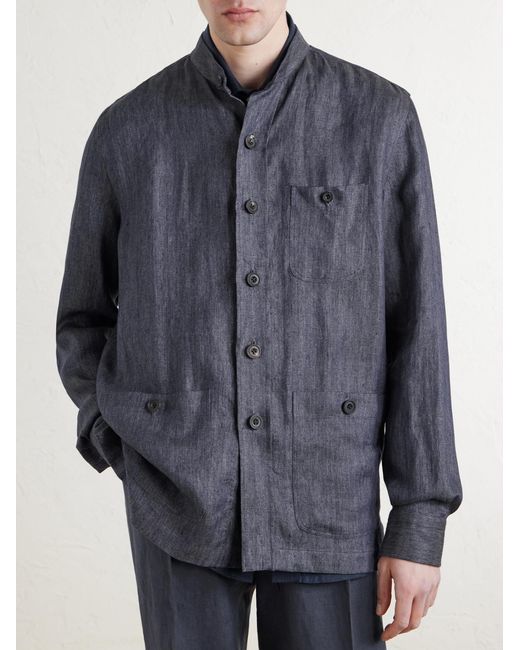 Rubinacci Blue Safari Linen Jacket for men