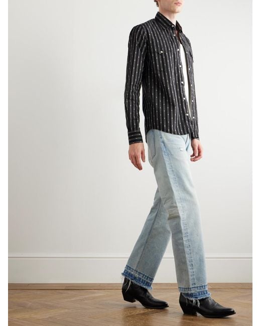 Céline Black Triomphe Slim-Fit Striped Cotton Western Shirt for men