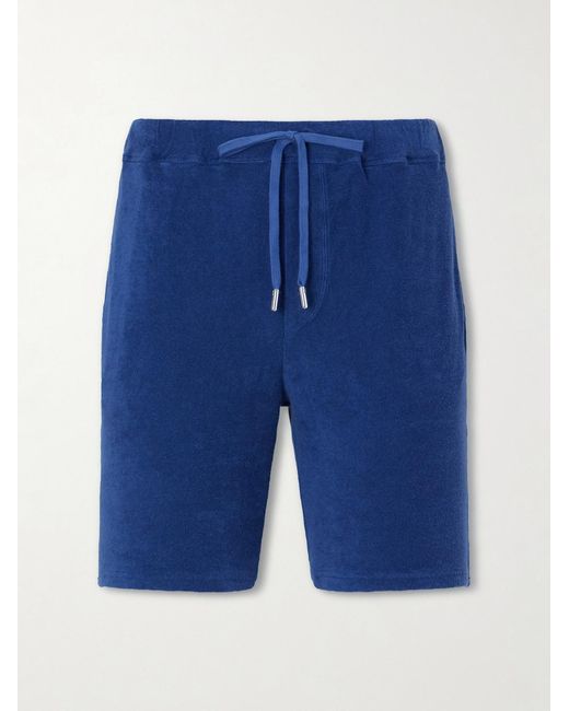 Fedeli Blue Slim-Fit Cotton-Terry Drawstring Shorts for men