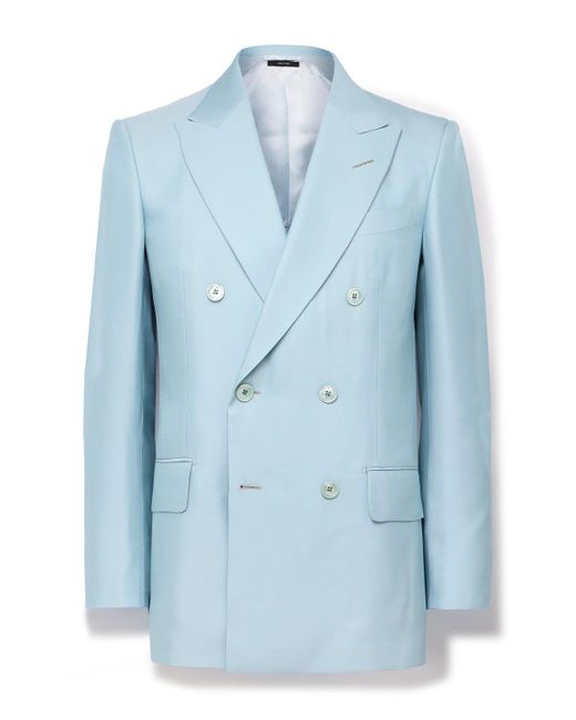 Tom Ford Blue Slim-fit Double-breasted Silk-twill Suit Jacket for men