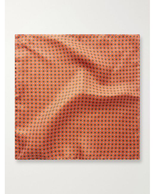 De Petrillo Orange Printed Silk-Twill Pocket Square for men