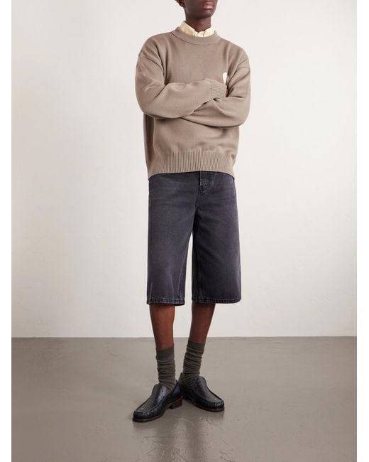 AMI Blue Straight-leg Denim Shorts for men