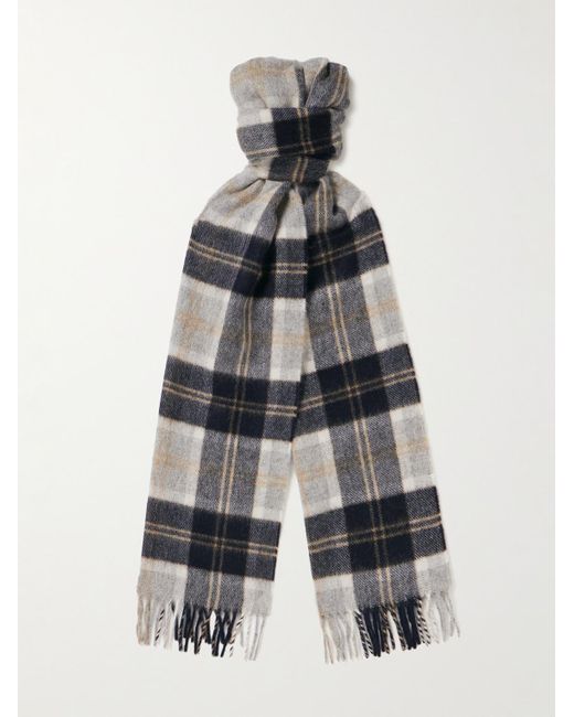 James Purdey & Sons White Fringed Checked Cashmere Scarf for men