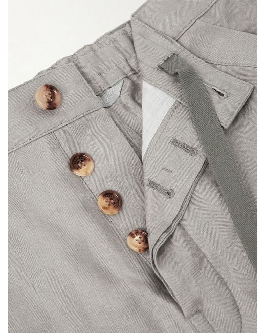Brunello Cucinelli Gray Straight-Leg Herringbone Linen Trousers for men