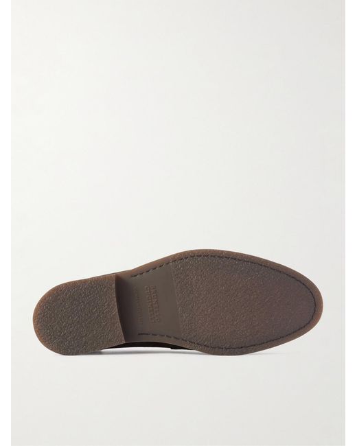 Brunello Cucinelli Brown Leather-Trimmed Suede Penny Loafers for men
