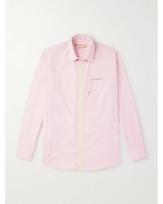 Marni Pink Oversized Logo-embroidered Colour-block Cotton-poplin Shirt for men