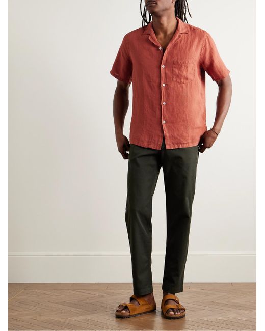Portuguese Flannel Red Camp-Collar Linen Shirt for men