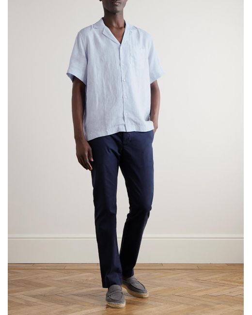 Frescobol Carioca Blue Angelo Camp-Collar Linen Shirt for men