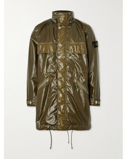 Stone Island Green Garment-Dyed Mussola Gommata Coated Cotton-Shell Parka for men