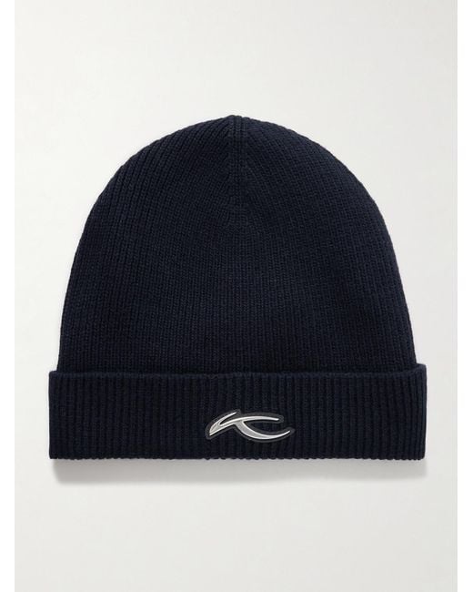 Logo-Appliquéd Ribbed-Knit Beanie di Kjus in Blue da Uomo
