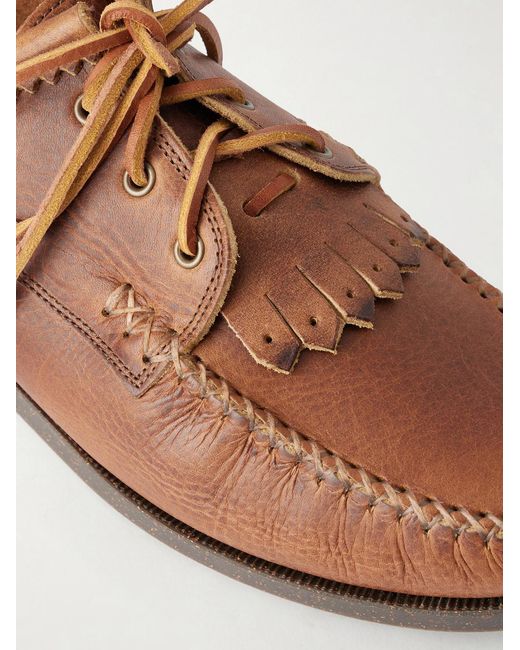 Yuketen Brown Italian Blucher Leather Boat Shoes for men
