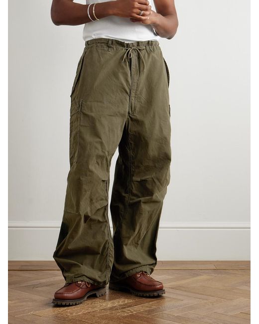 Remi Relief Green Wide-Leg Cotton-Canvas Drawstring Cargo Trousers for men