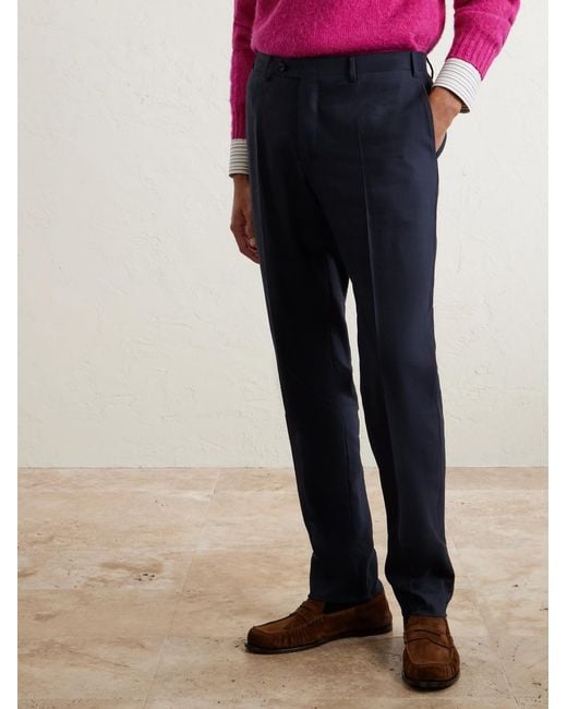 Canali Blue Tapered Linen And Wool-Blend Twill Suit Trousers for men