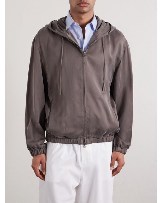 Amomento Brown Satin Hooded Jacket for men
