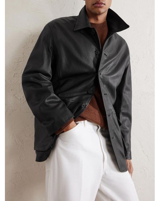 Auralee Black Full-grain Leather Jacket for men