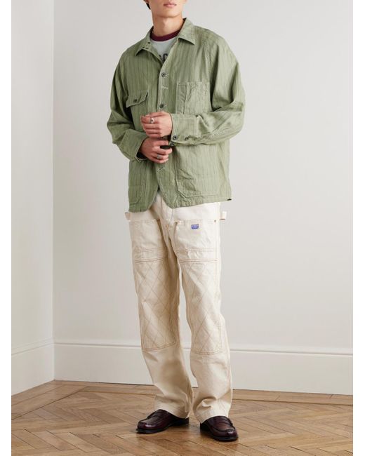 Kapital Green Gibson Striped Linen And Cotton-Blend Overshirt for men