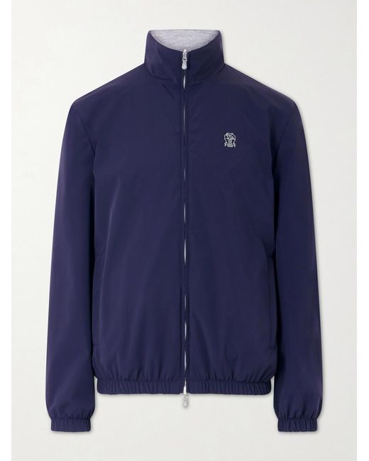 Brunello Cucinelli Blue Logo-Embroidered Shell Blouson Jacket for men