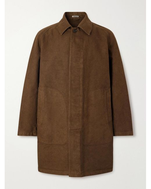 Auralee Brown Garment-Dyed Cotton-Twill Coat for men