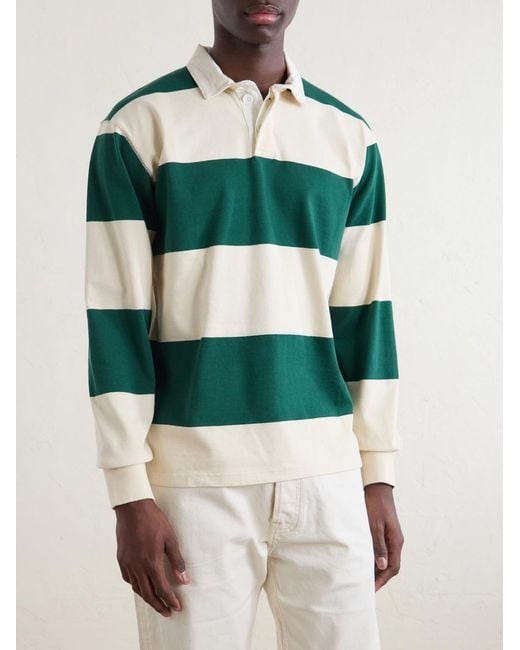Drake's Green Stripe Cotton-Jersey Polo Shirt for men