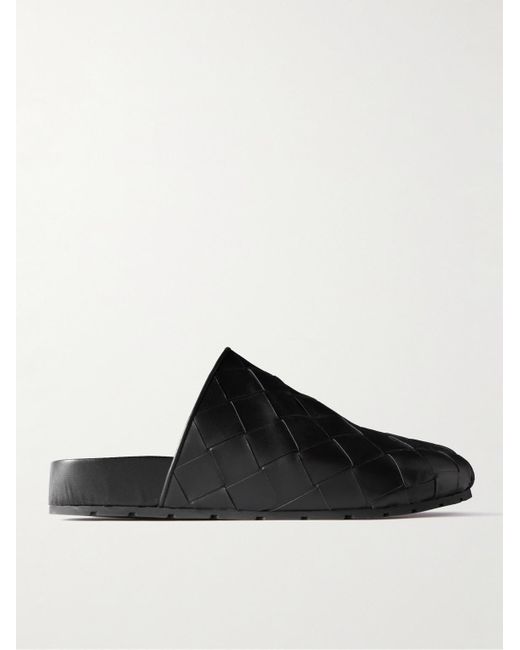 Bottega Veneta Black Reggie Intrecciato Leather Slippers for men