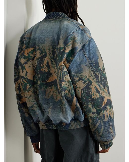Acne Blue Padded Printed Recycled-denim Bomber Jacket for men
