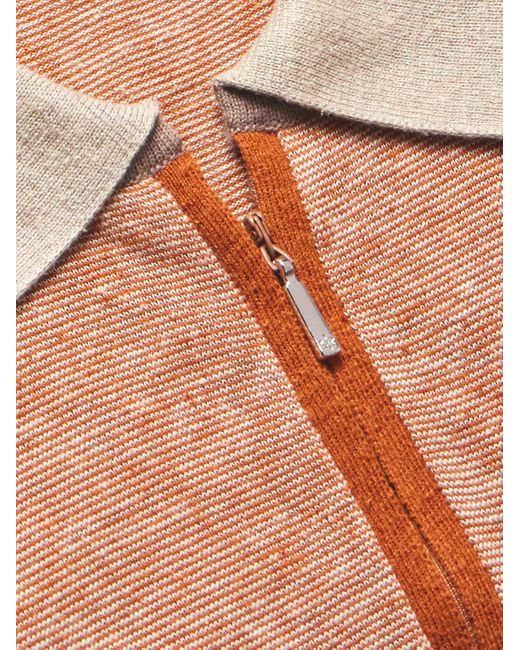 Loro Piana Pink Slim-Fit Striped Silk And Linen-Blend Polo Shirt for men