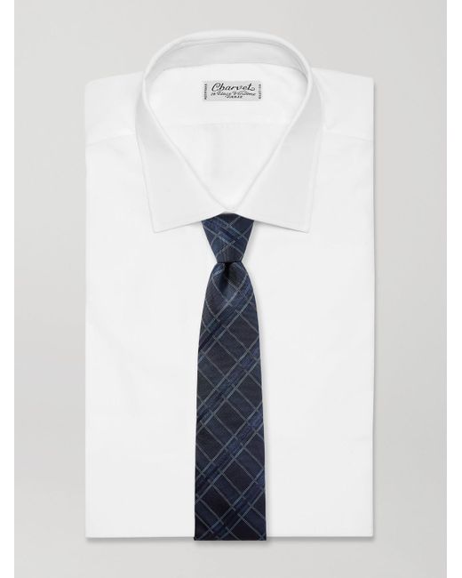 8Cm Checked Silk Tie di Mr P. in Blue da Uomo