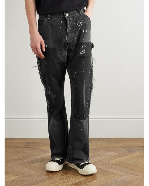 SAINT Mxxxxxx Black Straight-Leg Distressed Patchwork Jeans for men