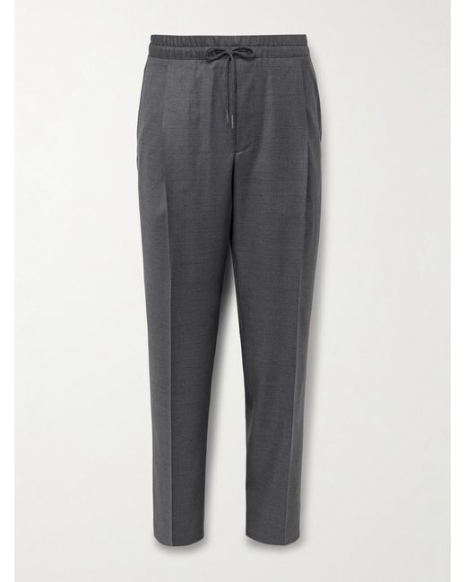 Caruso Gray Slim-Fit Pleated Wool Drawstring Trousers for men