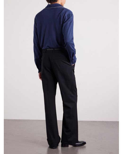 Tom Ford Blue Piped Silk And Cotton-Blend Piqué Polo Shirt for men