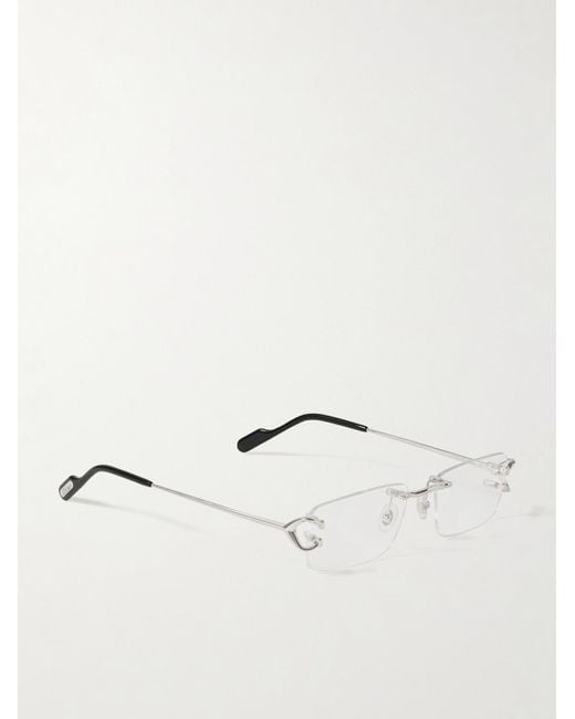 Cartier White Rimless Rectangular-Frame-Tone Optical Glasses for men