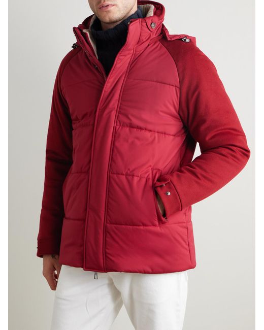 Loro Piana Red Storm System Quilted Baby Cashmere And Shell Hooded Jacket for men