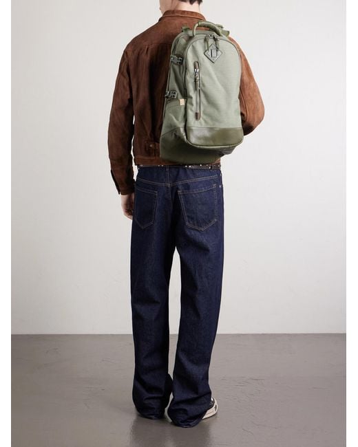 20L Leather-Trimmed Cordura Backpack di Visvim in Green da Uomo