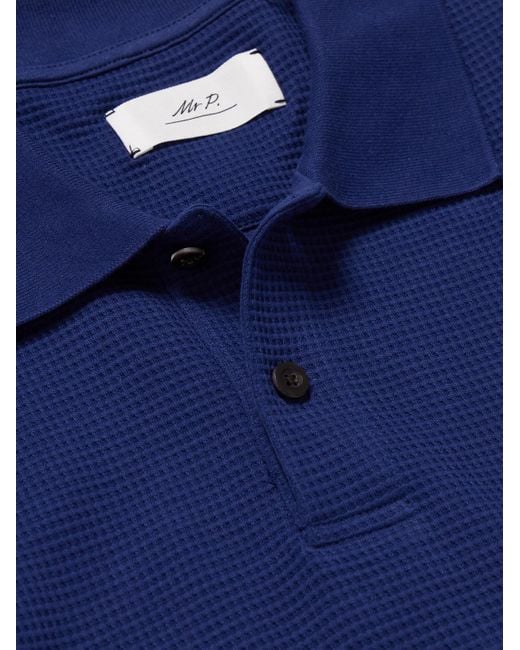 Mr P. Blue Waffle-knit Organic Cotton-jersey Polo Shirt for men
