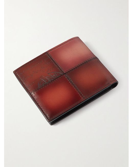 Berluti Red Makore Neo Scritto Panelled Venezia Leather Billfold Wallet for men