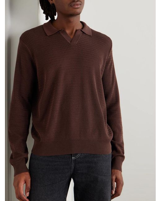 Mr P. Purple Textured Cotton And Silk-Blend Polo Shirt for men
