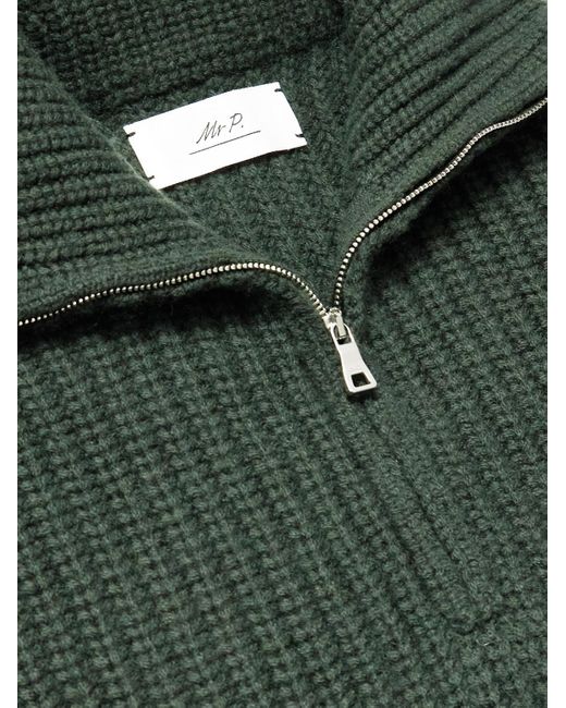 Ribbed Wool And Cashmere-Blend Half-Zip Sweater di Mr P. in Green da Uomo