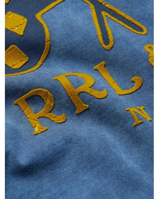 RRL Blue Logo-flocked Cotton-jersey T-shirt for men