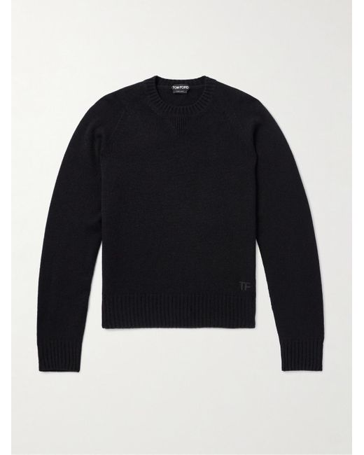 Tom Ford Blue Slim-fit Logo-embroidered Brushed-cashmere Sweater for men
