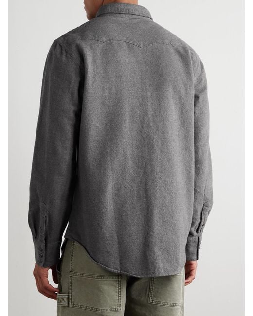 RRL Gray Brushed-Cotton Oxford Western Shirt for men