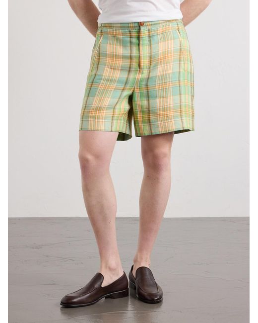 God's True Cashmere Green Straight-Leg Checked Linen Shorts for men
