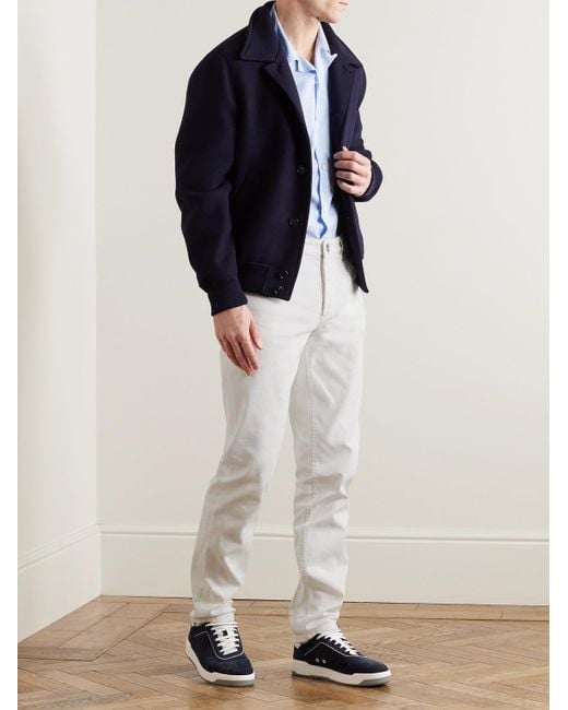 Jeans slim-fit a gamba dritta con logo ricamato di Brunello Cucinelli in White da Uomo