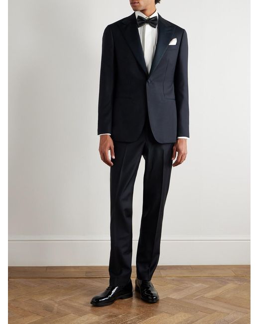 Thom Sweeney Blue Satin-Trimmed Wool And Mohair-Blend Tuxedo for men