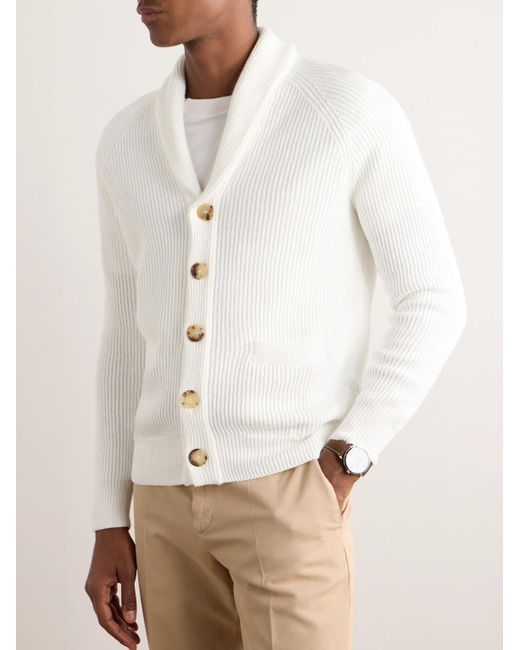 Brunello Cucinelli Natural Shawl-collar Ribbed Cotton Cardigan for men