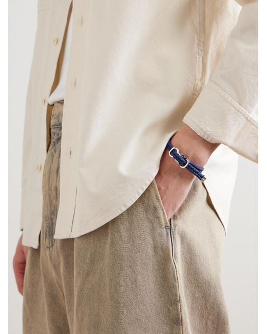 Bottega Veneta Blue Braided Leather And Sterling Bracelet for men